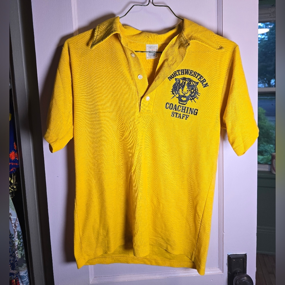 Vintage Yellow Northwestern Tiger Coaching Staff Polo Shirt Size Medium